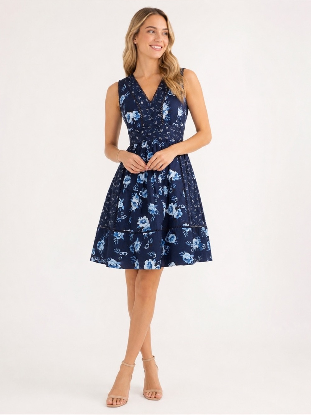 Kate Spade Prairie Rose Fit And Flare Dress Navy Blue Floral Size 0
